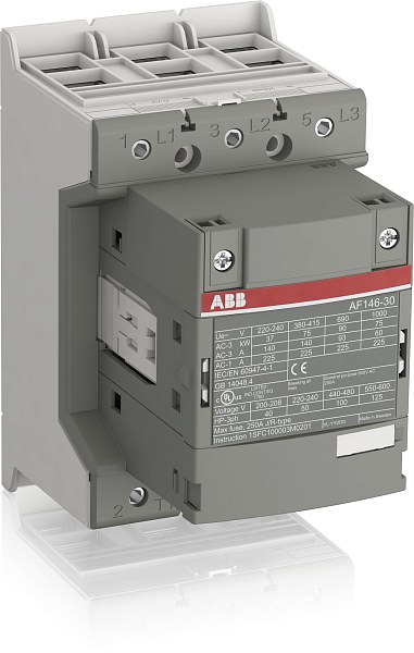 Контактор ABB AF140-30-00-13, 3-полюсный, серия AF, номинальный ток 140 А, катушка 116–370 В AC/DC.