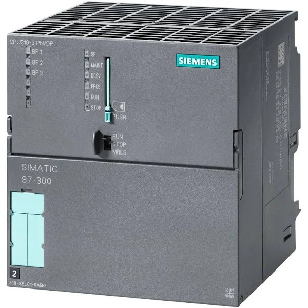 Контроллер Siemens 6ES7318-3EL01-0AB0, SIMATIC S7-300 CPU 319-3 PN/DP, 2 МБ ОЗУ, интерфейсы MPI/DP 12 Мбит/с, DP-мастер/слейв, PROFINET с 2-портовым коммутатором, питание 24 В DC, требуется карта Micro Memory Card, IP20