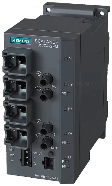 Промышленный коммутатор Siemens SCALANCE X204-2FM 6GK5204-2BB11-2AA3, управляемый, 4 порта 10/100 Мбит/с RJ45, 2 порта 100 Мбит/с многомодовый BFOC