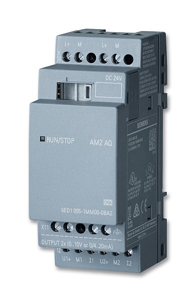 Модуль расширения Siemens LOGO! AM2 AQ 6ED1055-1MM00-0BA2, 2 аналоговых выхода 0–10 В или 0/4–20 мА, питание 24 В DC, для контроллеров LOGO! 8