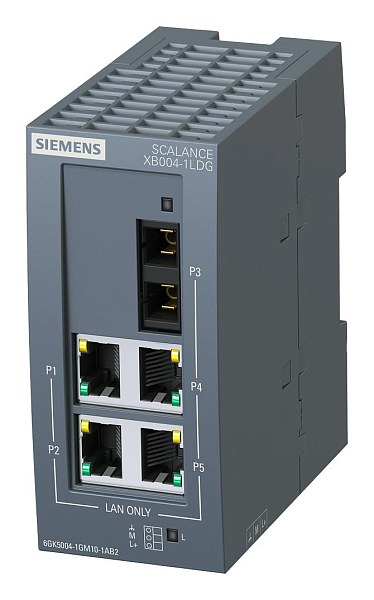Промышленный коммутатор Siemens SCALANCE XB004-1LDG 6GK5004-1GM10-1AB2, неуправляемый, 4 порта 10/100/1000 Мбит/с RJ45, 1 порт 1000 Мбит/с SC с дальностью передачи до 10 км, светодиагностика, питание 24 В DC, степень защиты IP20