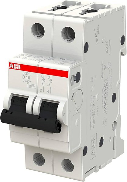 Автоматический выключатель ABB S202-D10 2CDS252001R0101, 10 А, 2 полюса, характеристика D, 400 В