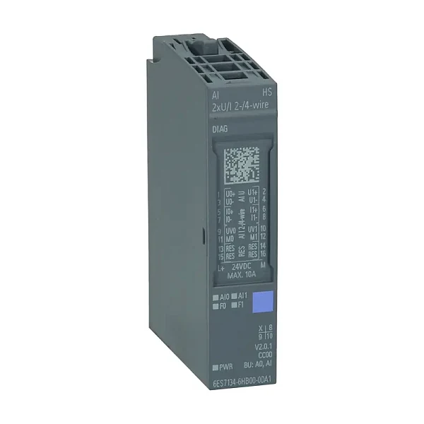 Модуль аналогового ввода Siemens 6ES7134-6HB00-0DA1, SIMATIC ET 200SP, AI 2x U/I 2-/4-проводный High Speed, подходит для BaseUnit типа A0, A1, цветовая кодировка CC00