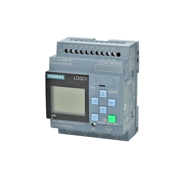 Логический модуль Siemens LOGO! 12/24RCE 6ED1052-1MD08-0BA1, питание 12/24 В DC, 8 дискретных входов (4 аналоговых), 4 релейных выхода, память 400 блоков