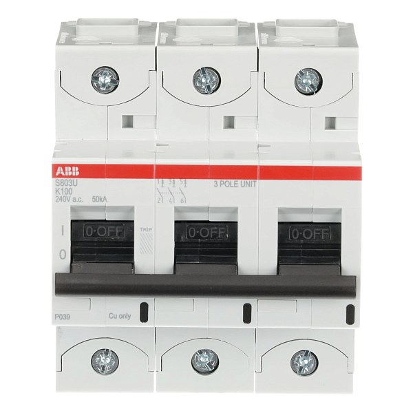 Автоматический выключатель ABB S803U-K100 2CCS863017R0637, 100 А, 3 полюса, характеристика K, 400 В