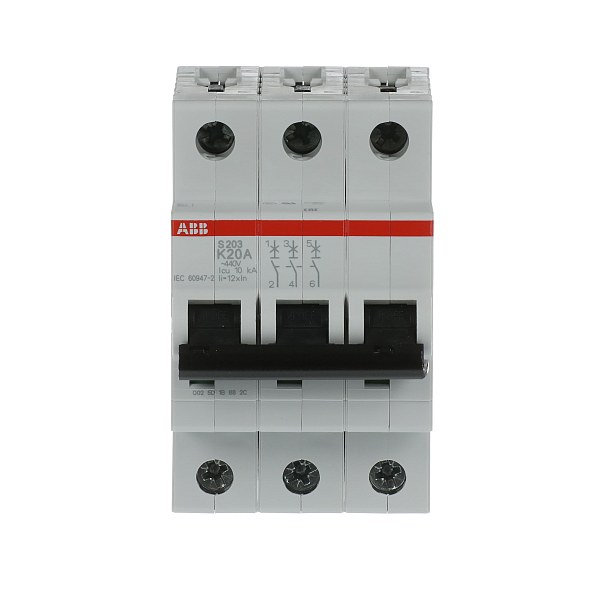 Автоматический выключатель ABB S203-K20 2CDS253001R0487, 20 А, 3 полюса, характеристика K, 230 В