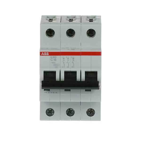 Автоматический выключатель ABB S203-C16 2CDS253001R0164, 16 А, 3 полюса, характеристика C, 400 В