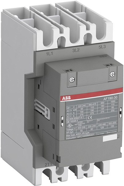 Контактор ABB AF190-30-11-13, 3-полюсный, номинальный ток 250 А, катушка 100–250 В AC/DC, вспомогательные контакты 1NO+1NC
