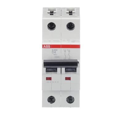 Автоматический выключатель ABB S202-D4 2CDS252001R0041, 4 А, 2 полюса, характеристика D, 400 В