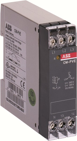 Реле контроля напряжения ABB CM-PVE, 1NO, с нейтральным мониторингом, 185–265 В AC