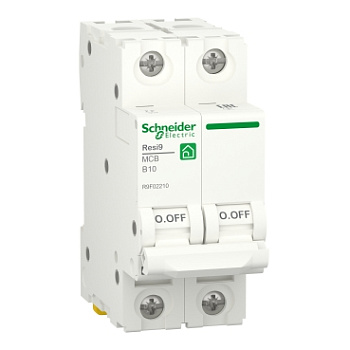 Автоматический выключатель Schneider Electric RESI9 R9F02210, 2-полюсный, 10 А, характеристика B, 6000 А