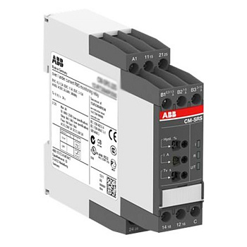 Реле контроля тока ABB CM-SRS.21S, 1SVR730840R0400, 2 переключающих контакта (2c/o), диапазон измерения тока 3 мА–1 А RMS, питание 24–240 В AC/DC, задержка срабатывания 0–30 с, монтаж на DIN-рейку