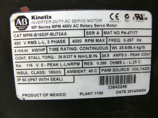 Серводвигатель Allen Bradley MPM-B1653F-MJ72AA