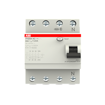 УЗО ABB FH204 AC-63/0.03 2CSF204006R1630, 63 А, 4 полюса, тип AC, ток утечки 30 мА