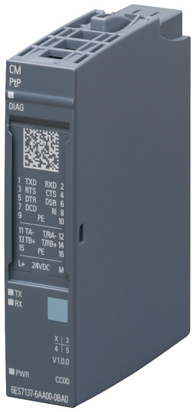 ​Коммуникационный модуль Siemens 6ES7137-6AA01-0BA0, SIMATIC ET 200SP CM PTP, интерфейсы RS-232, RS-422, RS-485, поддержка протоколов Freeport, 3964(R), USS, MODBUS RTU Master/Slave, скорость передачи данных до 250 кбит/с