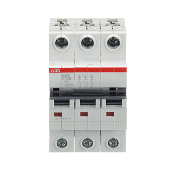 Автоматический выключатель ABB S203-C100 2CDS253001R0824, 100 А, 3 полюса, характеристика C, 400 В