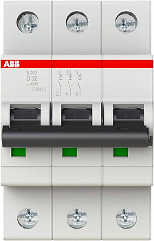 Автоматический выключатель ABB S203-D32 2TAZ116300R0321, 32 А, 1 полюс, характеристика B, 230 В