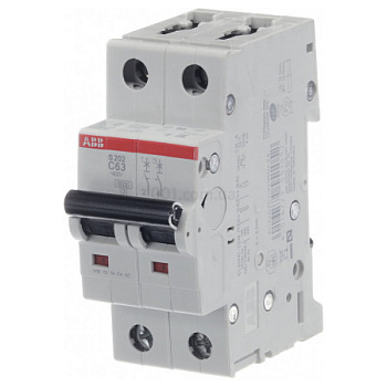 Автоматический выключатель ABB S202-C63 2CDS252001R0634, 63 А, 2 полюса, характеристика C, 400 В