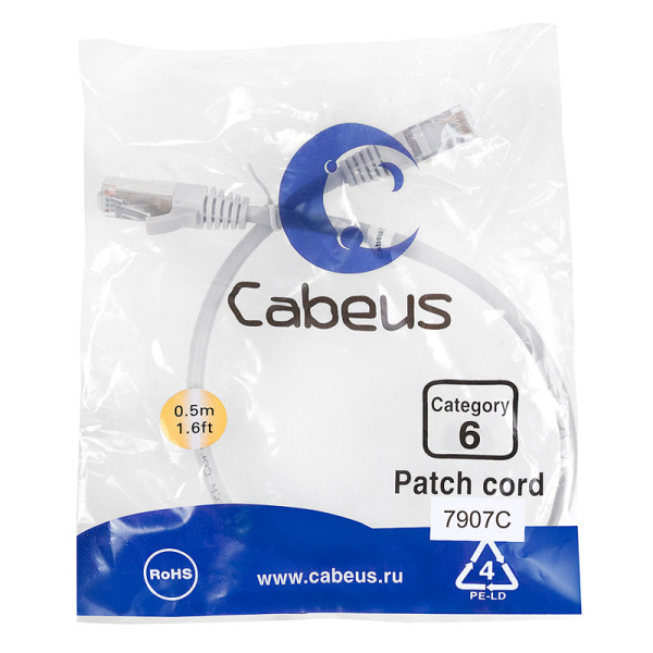 Кабель Cabeus PC-UTP-RJ45-CAT.6-0.5M-WH-LSZH