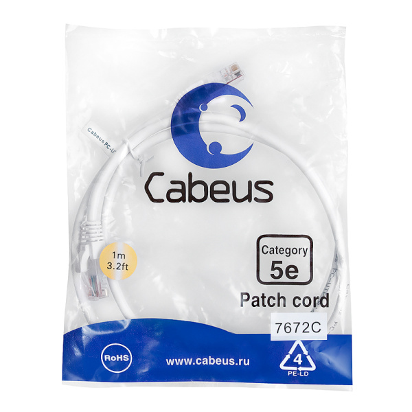 Кабель Cabeus PC-UTP-RJ45-Cat.5e-1m-WH