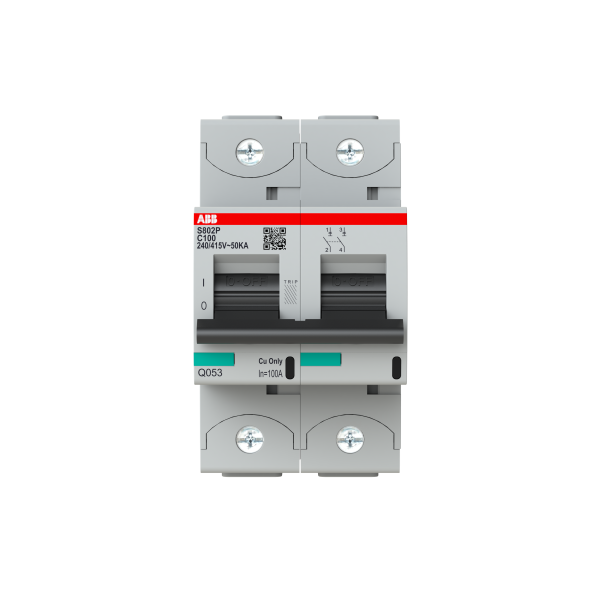 Автоматический выключатель ABB S802P-C100 2CCG001230R0001, 100 А, 2 полюса, характеристика C, 400 В