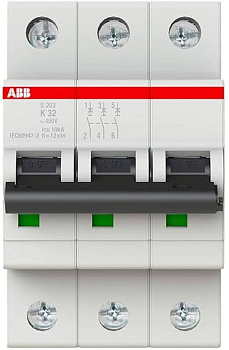Автоматический выключатель ABB S203-K32 2CDS253001R0537, 32 А, 3 полюса, характеристика K, 230 В