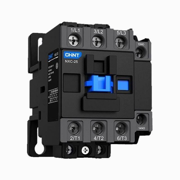 Контактор Chint NXC-25 836857, напряжение 380 В AC, 1 нормально открытый и 1 нормально закрытый контакт, частота 50 Гц.