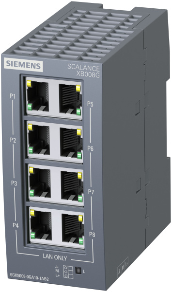 Промышленный коммутатор Siemens 6GK5008-0GA10-1AB2, SCALANCE X008, 8 портов Gigabit Ethernet, неуправляемый