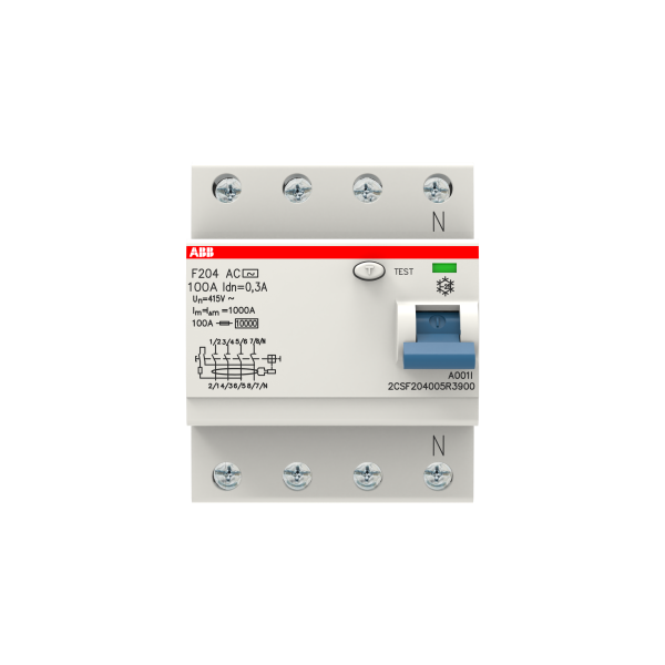 УЗО ABB F204 AC-100/0.3 2CSF204001R3900, 100 А, 4 полюса, тип AC, 300 мА