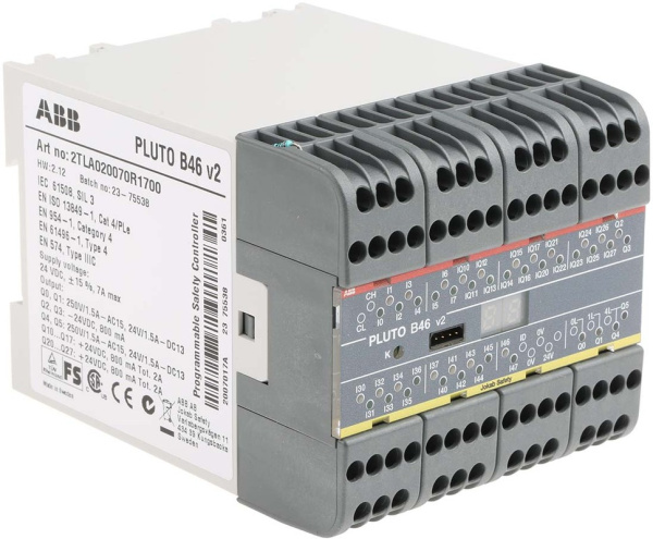 Контроллер безопасности ABB Pluto B46 v2 2TLA020070R1700, 24 входа безопасности, 6 выходов безопасности, 24 V dc