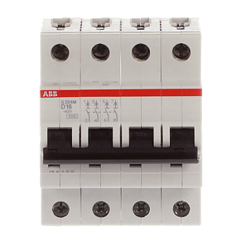 Автоматический выключатель ABB S204M-D16 2CDS274001R0161, 16 А, 4 полюса, характеристика D, 400 В
