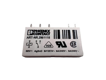 ​Реле Phoenix Contact REL-MR-60DC/21 2961118, 1 переключающий контакт (SPDT), катушка 60 В DC, ток нагрузки до 6 А