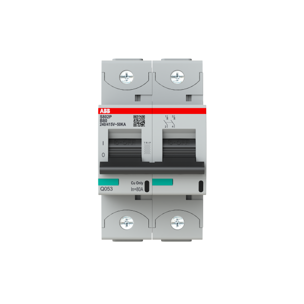 Автоматический выключатель ABB S802P-B80 2CCG001217R0001, 80 А, 2 полюса, характеристика B, 400 В