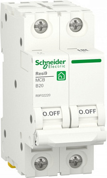 Автоматический выключатель Schneider Electric RESI9 R9F02220, 2-полюсный, 20 А, характеристика B, 6000 А