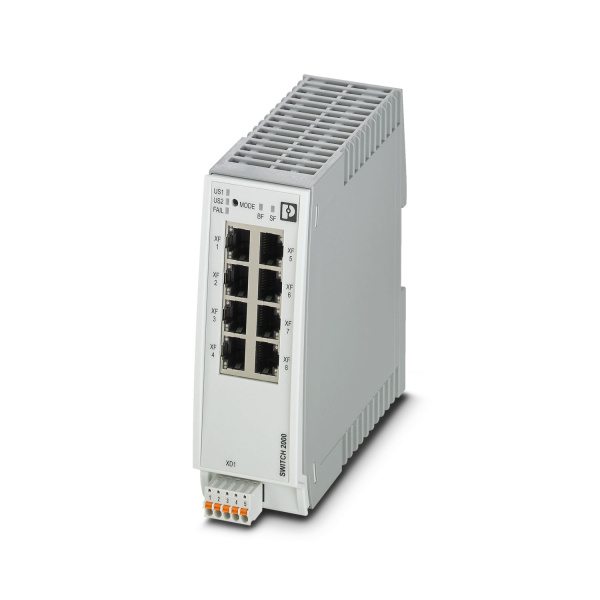Коммутатор Phoenix Contact FL SWITCH 2208 PN 1044024, 8 портов 10/100 Мбит/с RJ45, поддержка PROFINET, монтаж на DIN-рейку.