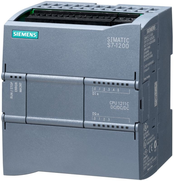 Контроллер Siemens SIMATIC S7-1200 CPU 1211C 6ES7211-1AE40-0XB0, компактный, 6 входов 24 В DC, 4 выхода 24 В DC, 2 аналоговых входа.