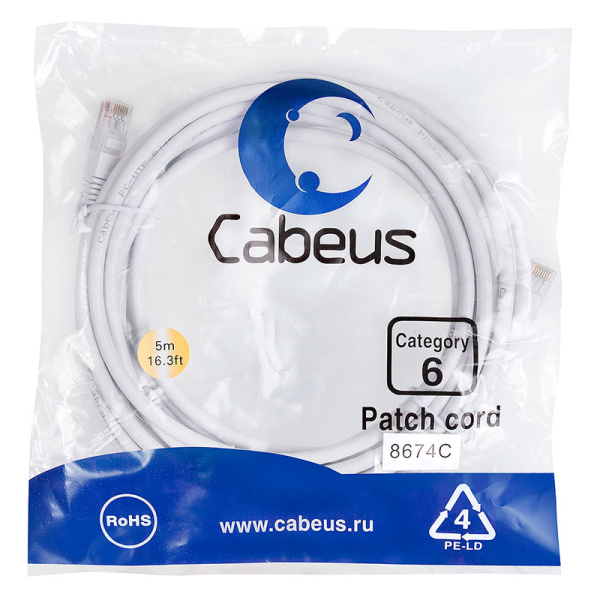 Кабель Cabeus PC-UTP-RJ45-CAT.6-5M-WH-LSZH