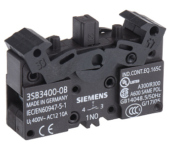 Контактный блок Siemens 3SB3400-0B, 1 NO, винтовые клеммы, для монтажа на переднюю панель