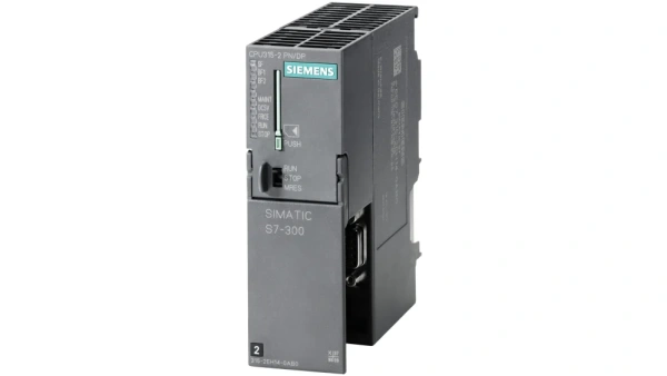 Контроллер Siemens SIMATIC S7-300 CPU 315-2 PN/DP 6ES7315-2EH14-0AB0, с интерфейсами PROFINET и PROFIBUS DP, встроенная память 384 КБ, поддержка до 32 модулей ввода/вывода.