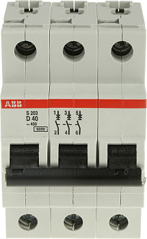Автоматический выключатель ABB S203-D40 2CDS253001R0401, 40 А, 3 полюса, характеристика D, 400 В