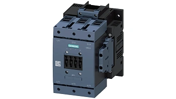 Контактор Siemens 3RT1054-1AP36, 3-полюсный, номинальный ток 115 А, мощность 55 кВт при 400 В, напряжение катушки управления 220–240 В AC/DC, вспомогательные контакты 2NO+2NC.