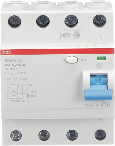 Автоматический выключатель ABB F204 A-63/0.03 2CSF204101R1630, 0,03 А, 2 полюса, характеристика A, 230 В