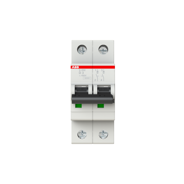 Автоматический выключатель ABB S202-D3 2CDS252001R0031, 3 А, 2 полюса, характеристика D, 400 В