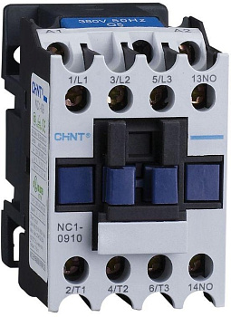 Контактор Chint NC1-0910, 9 А, напряжение катушки 230 В AC, 1 нормально открытый контакт, частота 50 Гц.