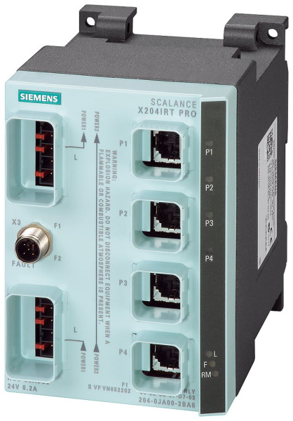 ​Промышленный коммутатор Siemens SCALANCE X204IRT PRO 6GK5204-0JA00-2BA6, управляемый, 4 порта 10/100 Мбит/с push-pull RJ45, степень защиты IP65/67, поддержка Isochronous Real-Time