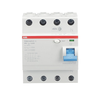 УЗО ABB F204 A-63/0.03 AP-R 2CSF204401R1630, 63 А, 4 полюса, тип A, 30 мА