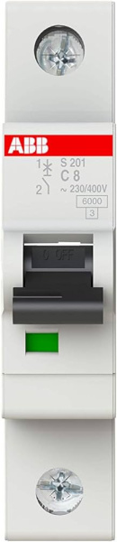 Автоматический выключатель ABB S201-C8 2CDS251001R0084, 8A, 6 кА, 1-полюсный, характеристика C