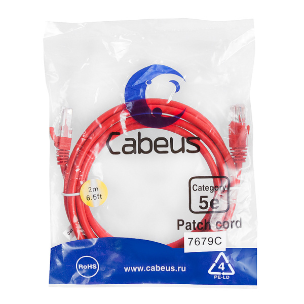 Кабель Cabeus PC-UTP-RJ45-CAT.5E-2M-RD-LSZH