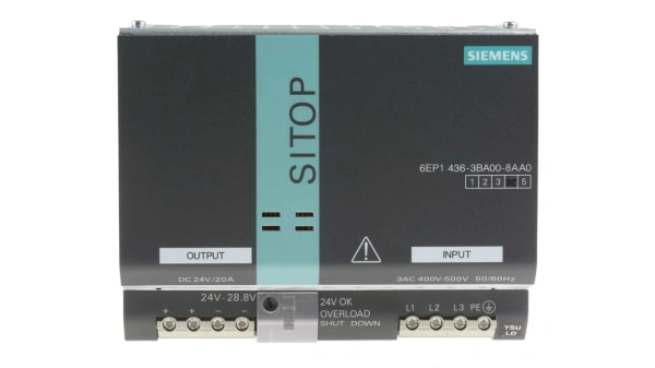 Блок питания Siemens 6EP1436-3BA00, SITOP Modular, вход 3-фазный 400-500 В AC, выход 24 В DC, 20 А