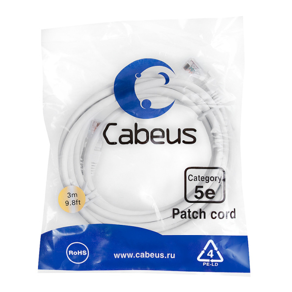 Кабель Cabeus PC-UTP-RJ45-Cat.5e-3m-WH